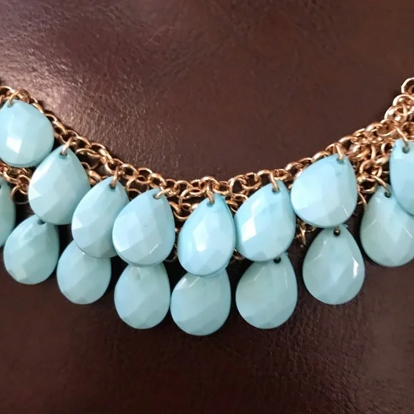 π·Turquoise and gold bib necklace - Picture 4 of 6